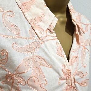 NWT Peach Embroidered Floral Cotton Button Shirt Womens M Pastel Cottage Grandma